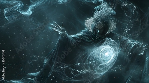 Sinister Sorcerer Casting Dark Spell in Moody Fantasy Realm © vanilnilnilla