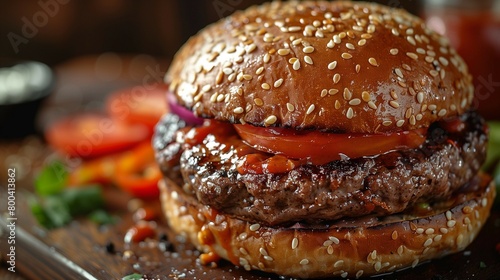 Macro Shot of Meaty Hamburger Patty, generative ai © Matus