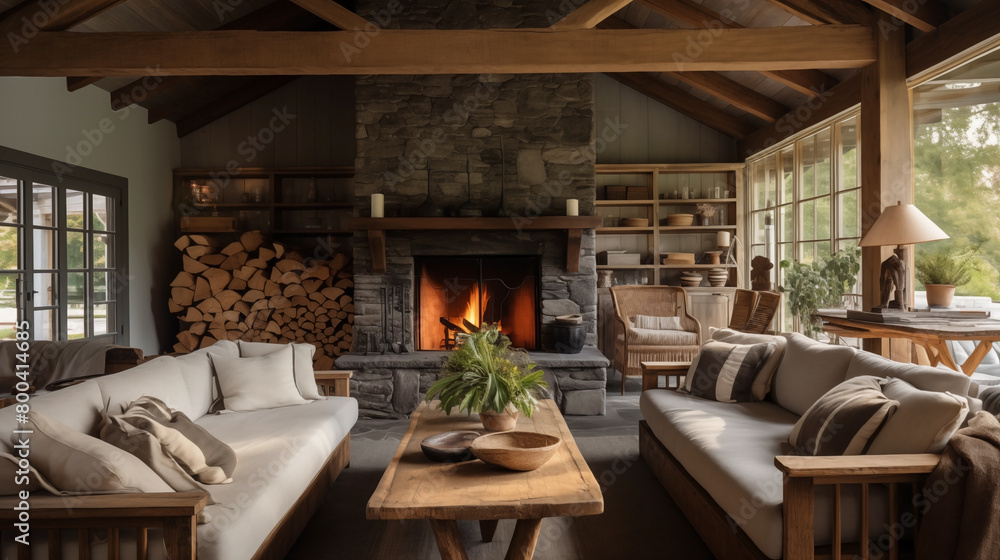 Fototapeta premium Farmhouse rustic interior design of modern living room.