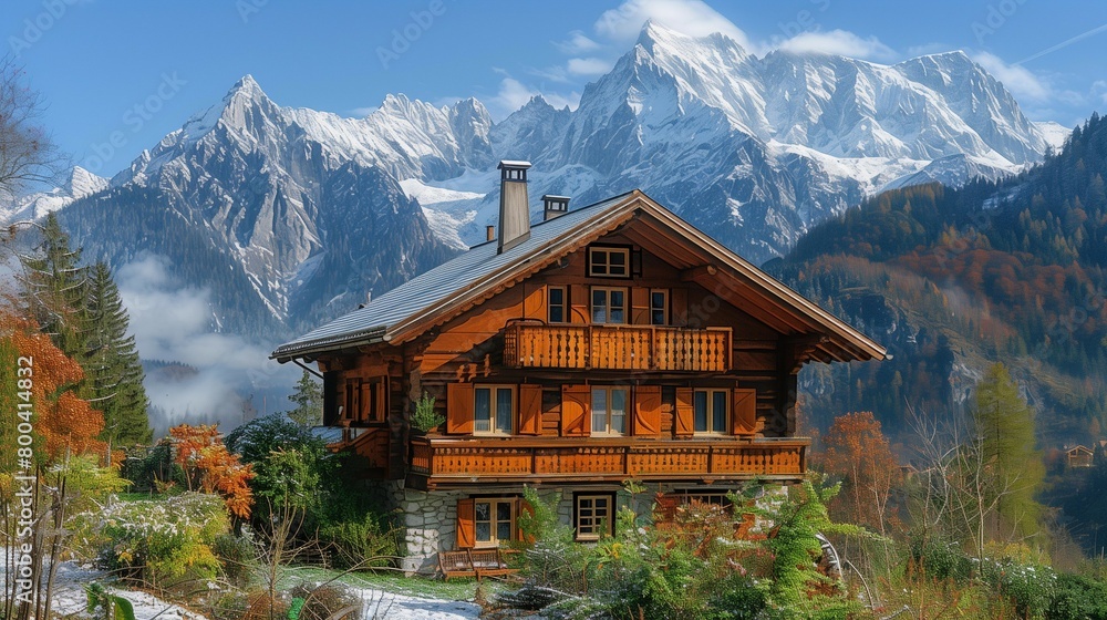 Idyllic Alpine Cabin, generative ai