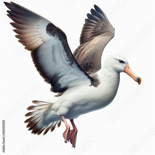 seagull in flight on white