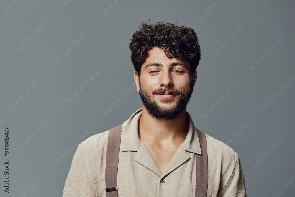 Fototapeta premium Guy attractive background face person young caucasian men happy isolated white portrait adult