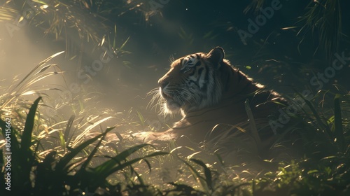 Tiger exploring the lush jungles of India on a safari adventure