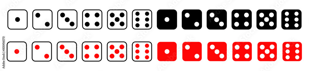 Dice game graphic icon set red white black game dice from one to six points on white background Dice game graphic icon set red white black game dice from one to six points on white background
