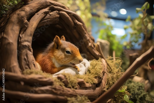 Interactive exhibit Snuggly Squirrel Siestas at a nature center, where kids can explore lifesized models of squirrel nests and learn about their daily habits through fun activities photo