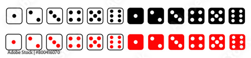 Dice game graphic icon set red white black game dice from one to six points on white background