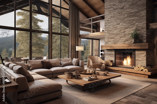 Contemporary rustic living room interior design. © Jaroon