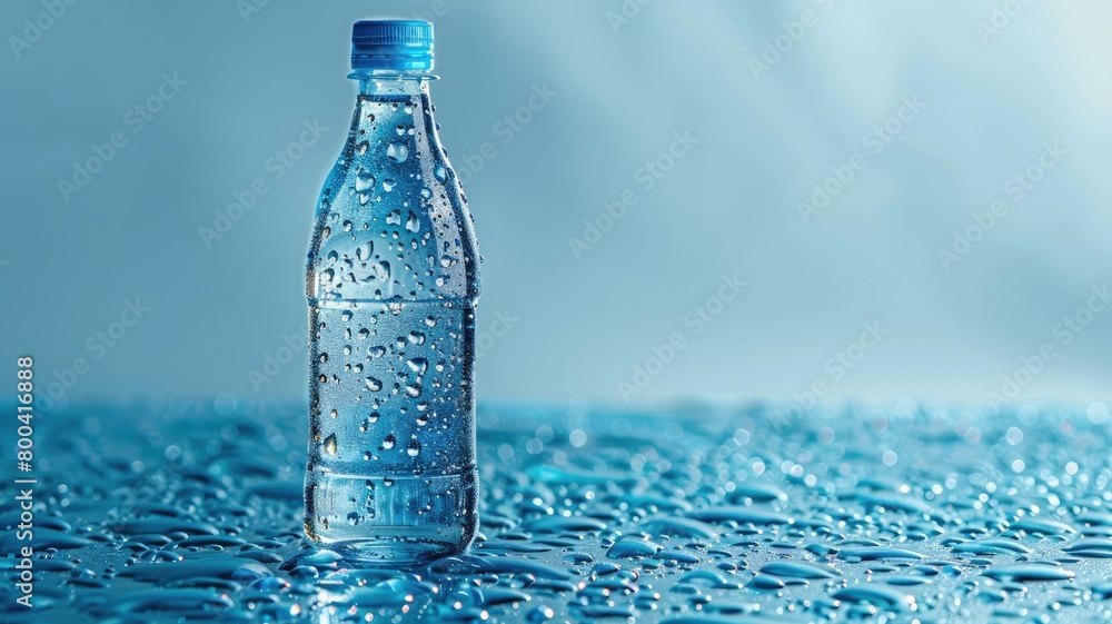 Water bottle on wet surface. Water bottle on wet surface.