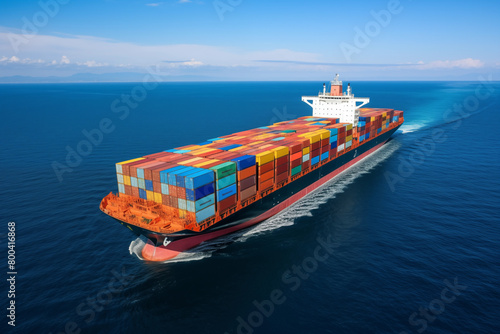 Aerial view cargo ship with container sailing sea shipping and transportation concept Cargo transportation supply and economy idea