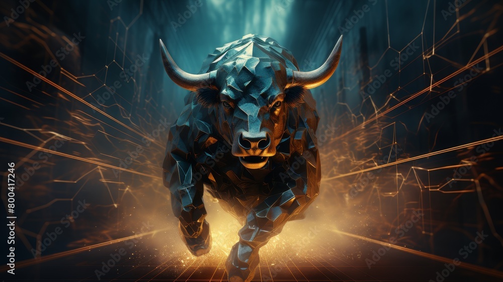 Raging Digital Bull in a cyber landscape, charging through data ...