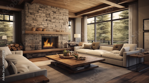 Contemporary rustic living room interior design.