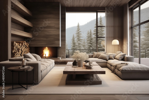 Contemporary rustic living room interior design.