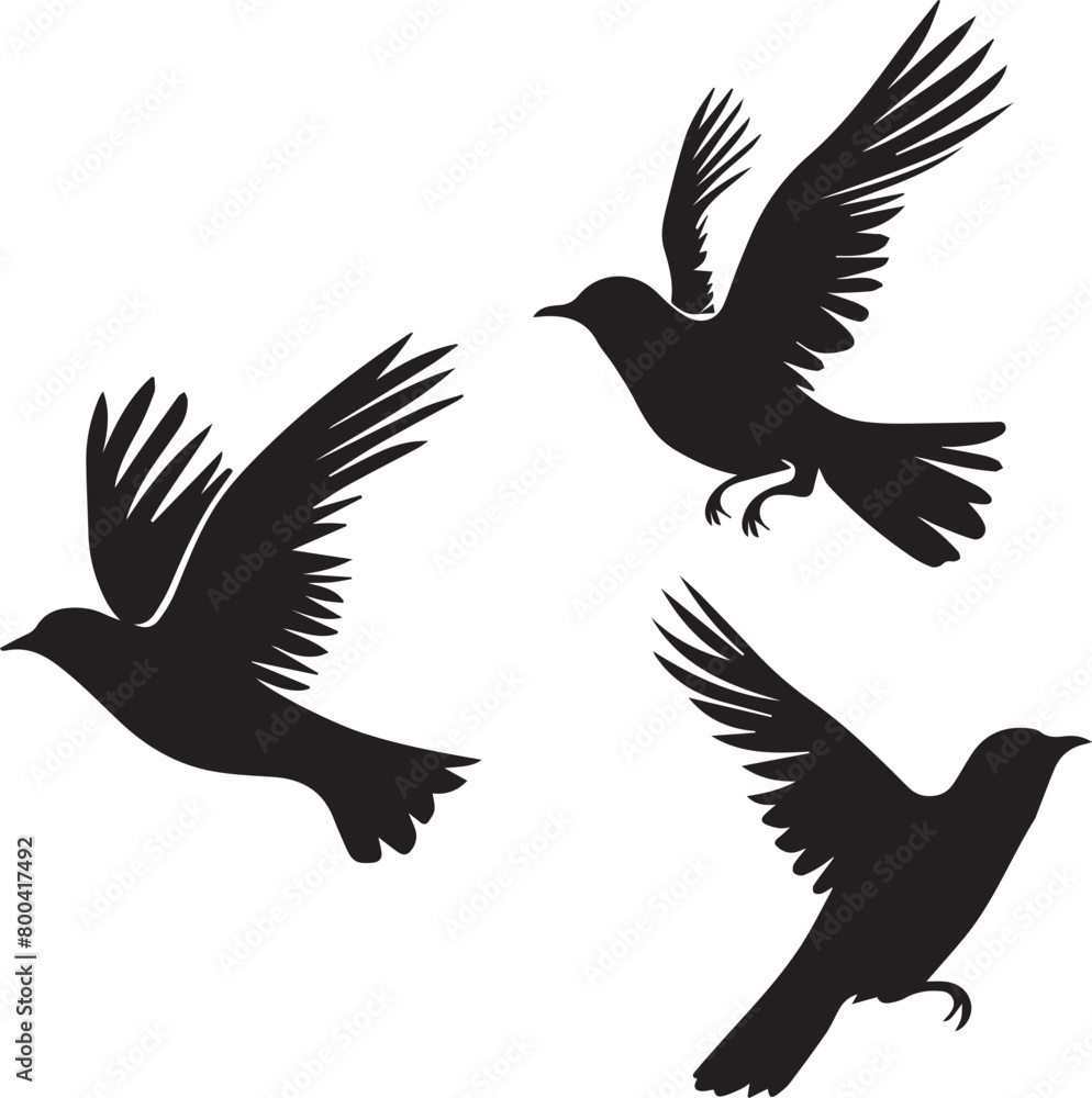 set of silhouettes of birds set of silhouettes of birds