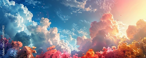 abstract art wallpaper of illusion of colored flowers in the sky