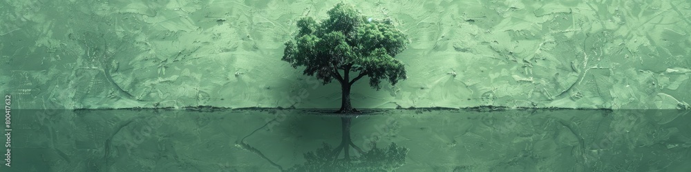 A small tree growing on a green background. The concept of ecological Earth Day.