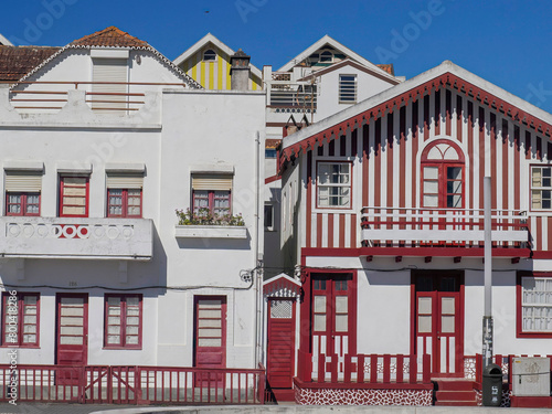 Striped Painted houses in Beach Praia Costa Nova do Prado in Aveiro Portugal