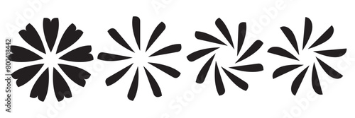 Abstract burst lines. Sunburst, starburst stripes. Radial rays, beams. Sparkle, glitter, fireworks or explosion effect. Circular, concentric spokes element set