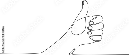 continuous single line drawing of hand in thumbs up gesture, line art vector illustration