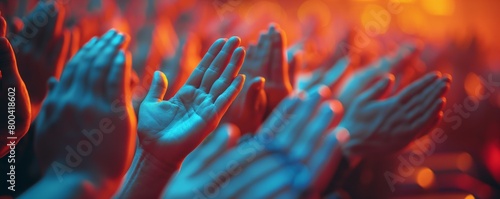 Close-up of hands clapping in red light