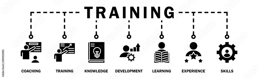 Training banner web icon vector illustration concept for education with icon of coaching, teaching, knowledge, development, learning, experience, and skills