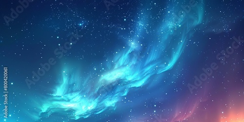 Majestic Sky with Aurora and Stars. Blue Northern Lights Banner with copy-space.