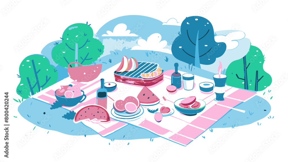 Summer Picnic Scene with Delicious Food and Nature Surroundings