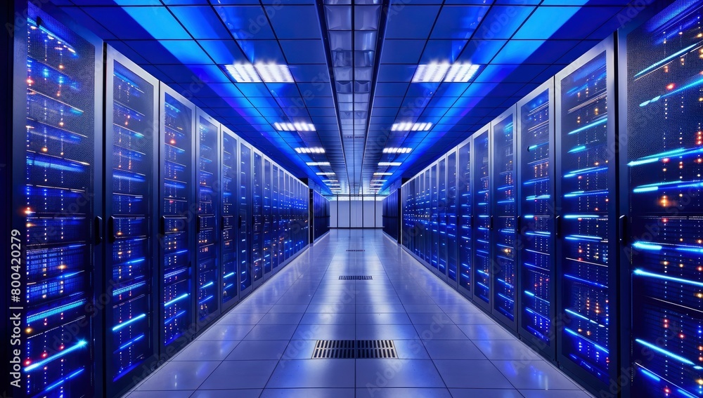 A hightech data center with rows of advanced server racks