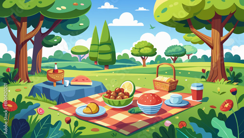 Idyllic Summer Picnic Scene in Lush Green Park