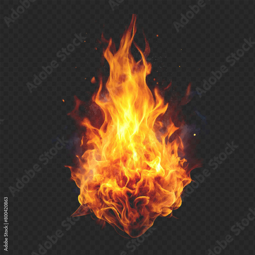 Fire on a transparent background. Dynamic fire vector graphic with transparent background. Ideal for designs. 