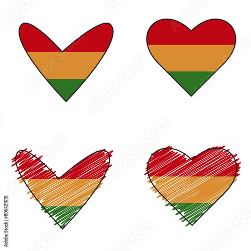 Heart with colorful reggae african flag color. (ID: 800421015)