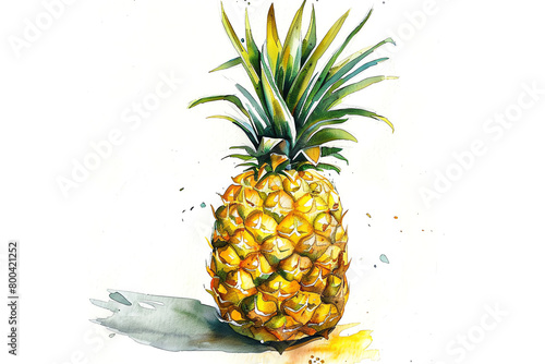 Minimalistic watercolor of a Pineapple on a white background  cute and comical.