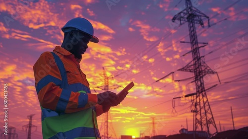 An Engineer Inspecting Power Lines photo