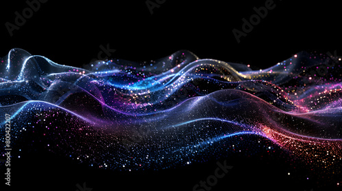 Abstract futuristic background featuring gold and blue neon waves moving at high speed with glowing lines and bokeh lights, Data technology abstract futuristic illustration