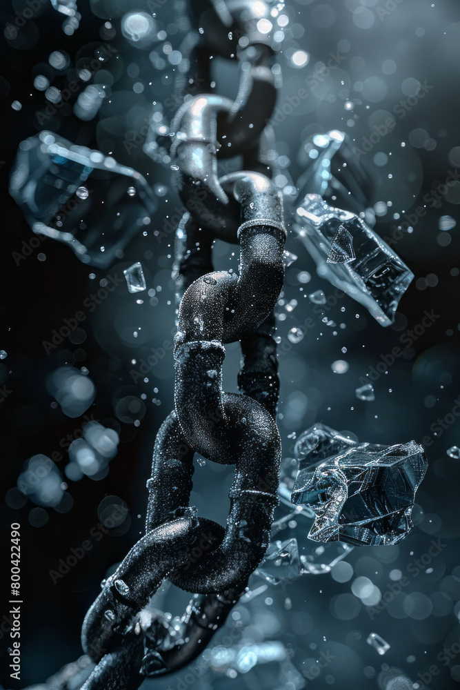A visualization of words breaking chains, represented as strong ...