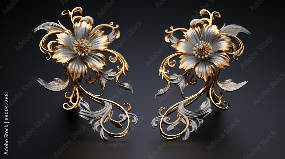 earrings floral design in golden gray intricate earrings floral design in golden gray intricate