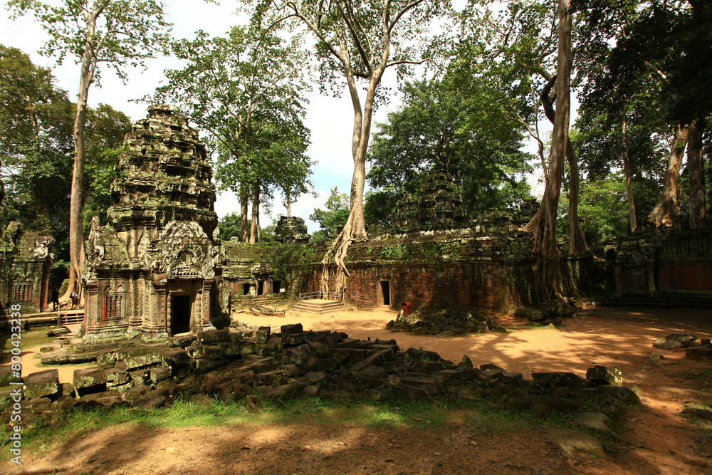 Panorama of ancient stone door and tree roots at Ta Prohm temple in Siem Reap Cambodia Panorama of ancient stone door and tree roots at Ta Prohm temple in Siem Reap Cambodia
