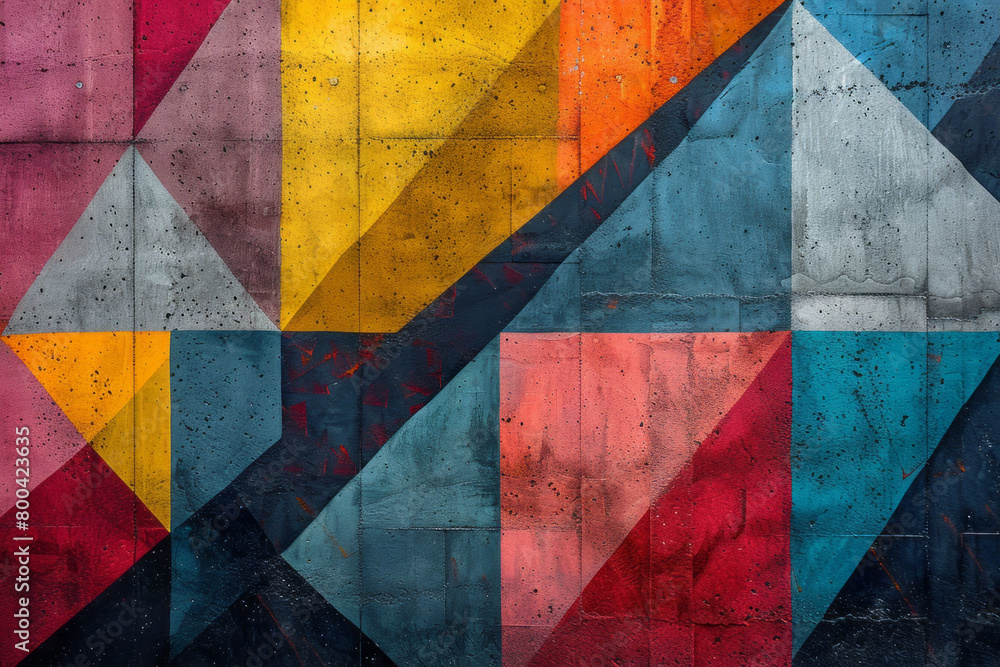 Naklejka premium An artwork with geometric shapes pressing against each other, creating brighter colors at the intersections, representing the positive outcomes of cultural integration,