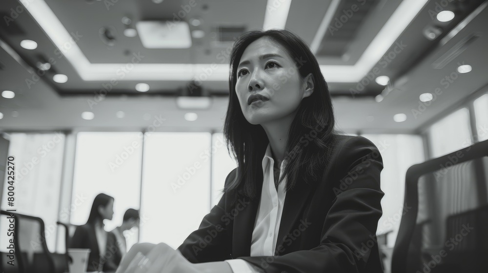 Asian Businesswoman on a team meeting in a modern office setting Asian Businesswoman on a team meeting in a modern office setting