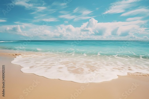 Sandy beach background with gentle waves lapping at the shore, calming and serene for tranquil projects