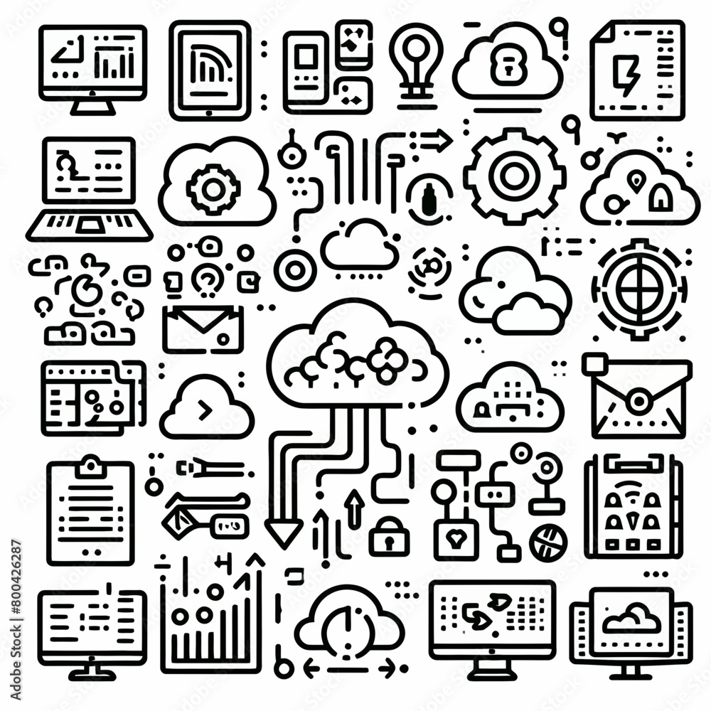 outline cloud computing set icon silhouette vector illustration white ...
