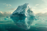 An abstract image of an iceberg, half submerged, with its underwater part made of plastic waste, highlighting pollution in the oceans,
