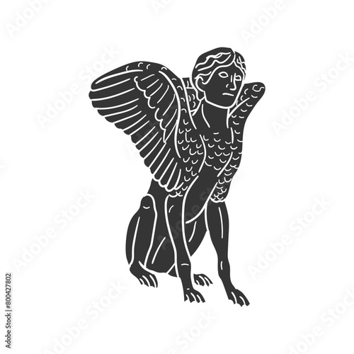 Harpy Icon Silhouette Illustration. Greek Creatures Vector Graphic Pictogram Symbol Clip Art. Doodle Sketch Black Sign.