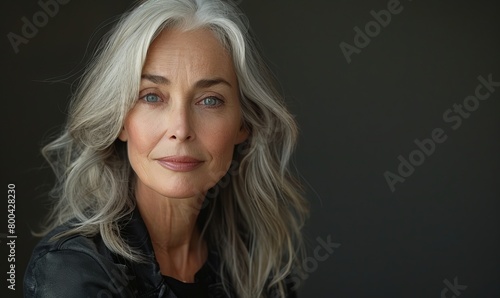 Portrait of mature woman with gray hair in studio