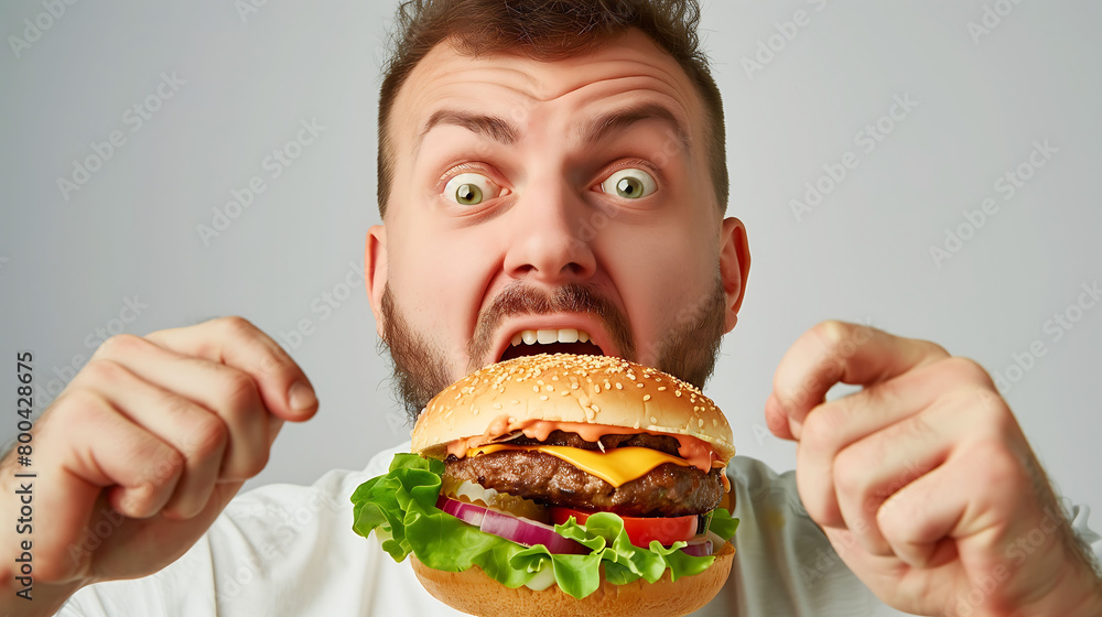 Man's Anticipation Before Feasting on Burger