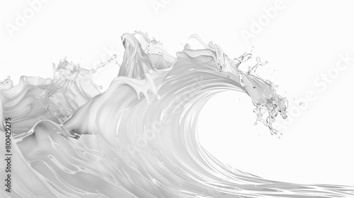 A pure white tide wave with hints of silver isolated on solid white background.