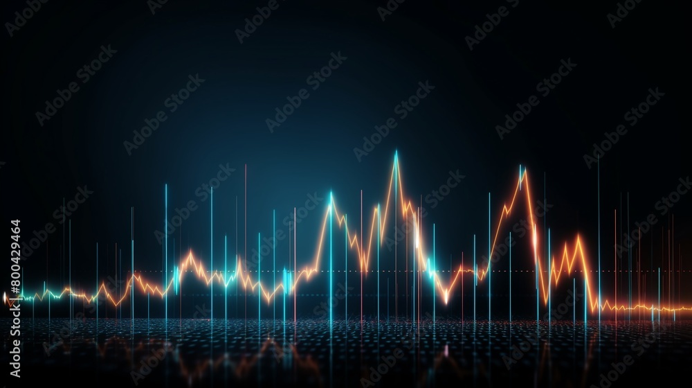 Abstract digital finance chart with glowing lines on a dark background, representing data analysis and stock market trends Abstract digital finance chart with glowing lines on a dark background, representing data analysis and stock market trends