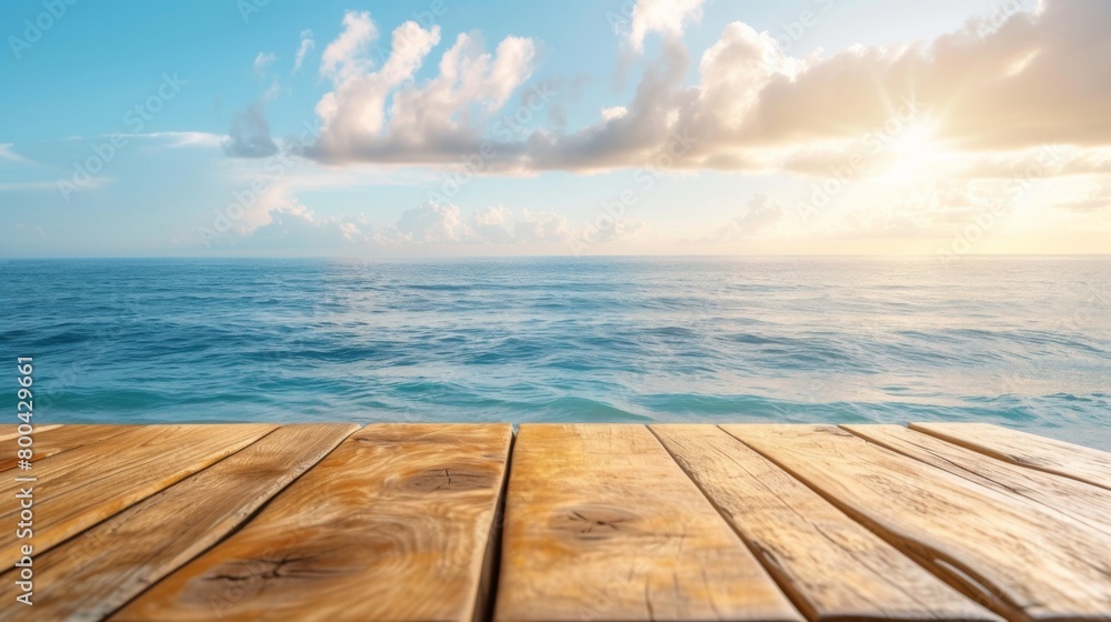 Wooden table against the backdrop of a picturesque seascape