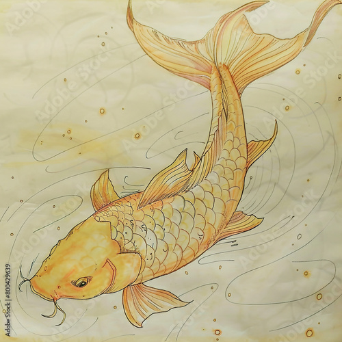 Graceful Golden Koi Fish Illustration