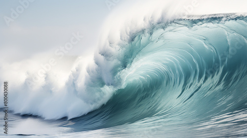 A powerful and majestic ocean wave, frozen in motion against a pristine white surface.
