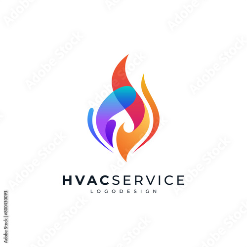 abstract, colorful and shiny water and fire for HVAC logo design